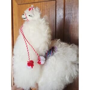Pure Alpaca Standing Plush Doll White Fur 9" Tall Natural Artisan Peru Llama